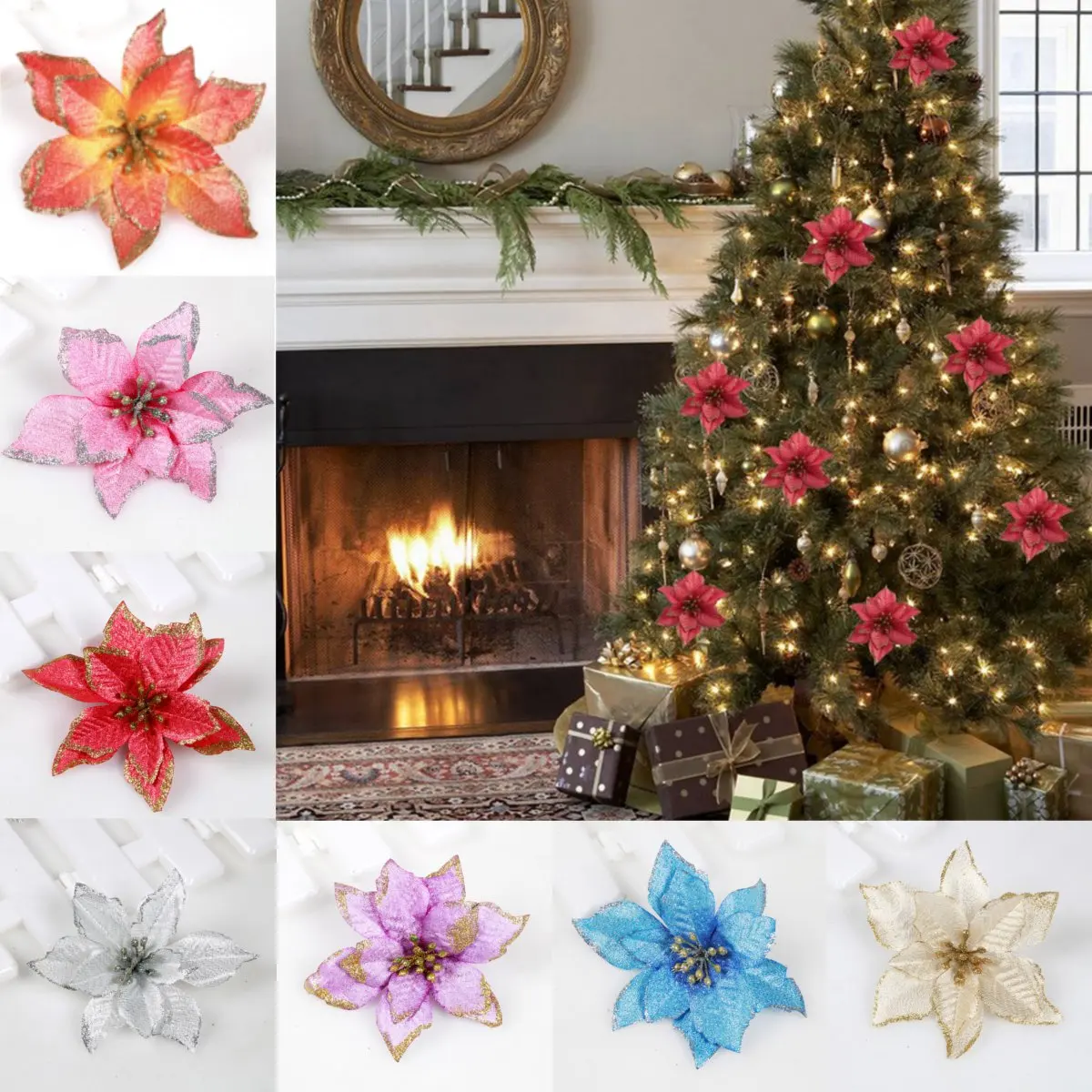 10Pcs Glitter Christmas Flower Artificial Flowers Silk Bouquet Flowers Glitter Flower Christmas Wedding Home Decoration 7 Colors
10Pcs Glitter Christmas Flower Artificial Flowers Silk Bouquet Flowers Glitter Flower Christmas Wedding Home Decoration 7 Colors