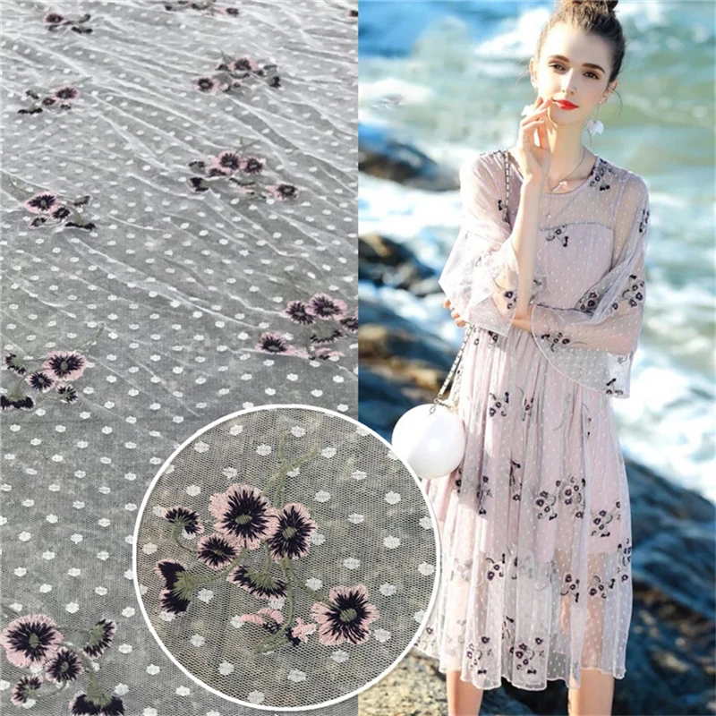 1 Yard Flower Wave Point Embroidered Lace Fabric Black White Pink Tulle Mesh Lace Fabric For Party Dress Clothing Decoration
1 Yard Flower Wave Point Embroidered Lace Fabric Black White Pink Tulle Mesh Lace Fabric For Party Dress Clothing Decoration