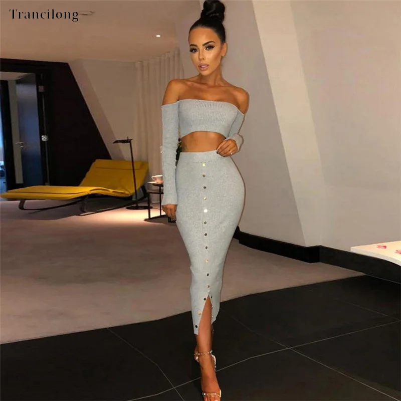 Trancilong Sexy Word Shoulder Liu Ding Two Piece Suit White Women's Suit Ladies High Waist Button Long Skirt Two Piece Suit
Trancilong Sexy Word Shoulder Liu Ding Two Piece Suit White Women's Suit Ladies High Waist Button Long Skirt Two Piece Suit