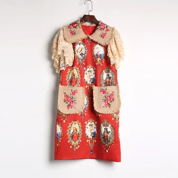 High Quality 2018 Fashion Runway Designer Dress Women's Lace Sleeve Pockets Floral embroidery Character Printed Straight Dress
High Quality 2018 Fashion Runway Designer Dress Women's Lace Sleeve Pockets Floral embroidery Character Printed Straight Dress
