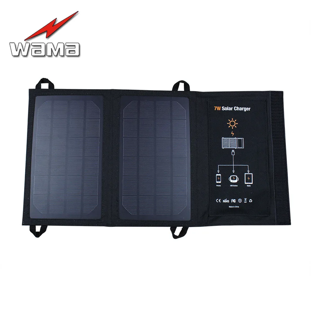 1x Wama 7 Вт зарядное устройство с солнечными панелями для мобильных телефонов 18650