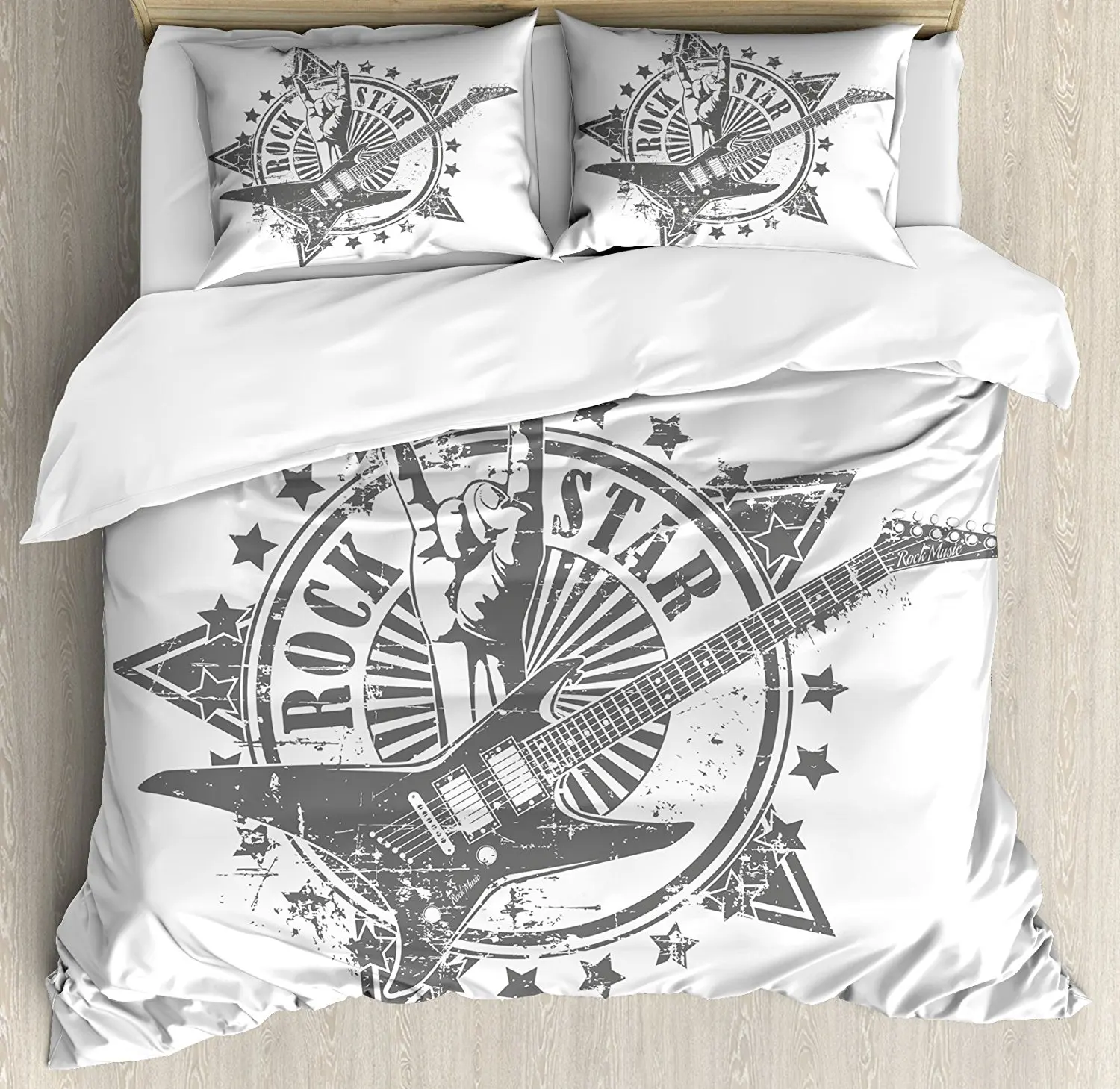 Guitar Duvet Cover Set Stars with Rock Sign Monochrome Musical Instrument Design Rockstar Life Singing Decor 4pcs Bedding Set
Guitar Duvet Cover Set Stars with Rock Sign Monochrome Musical Instrument Design Rockstar Life Singing Decor 4pcs Bedding Set