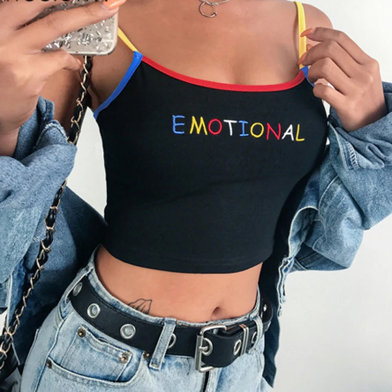Summer Women Sexy Sleevelsess Shirts Sexy EMOTIONAL Letter Embroidery Tops Cropped Ladies Spaghetti Strap Elastic Blouse
Summer Women Sexy Sleevelsess Shirts Sexy EMOTIONAL Letter Embroidery Tops Cropped Ladies Spaghetti Strap Elastic Blouse
