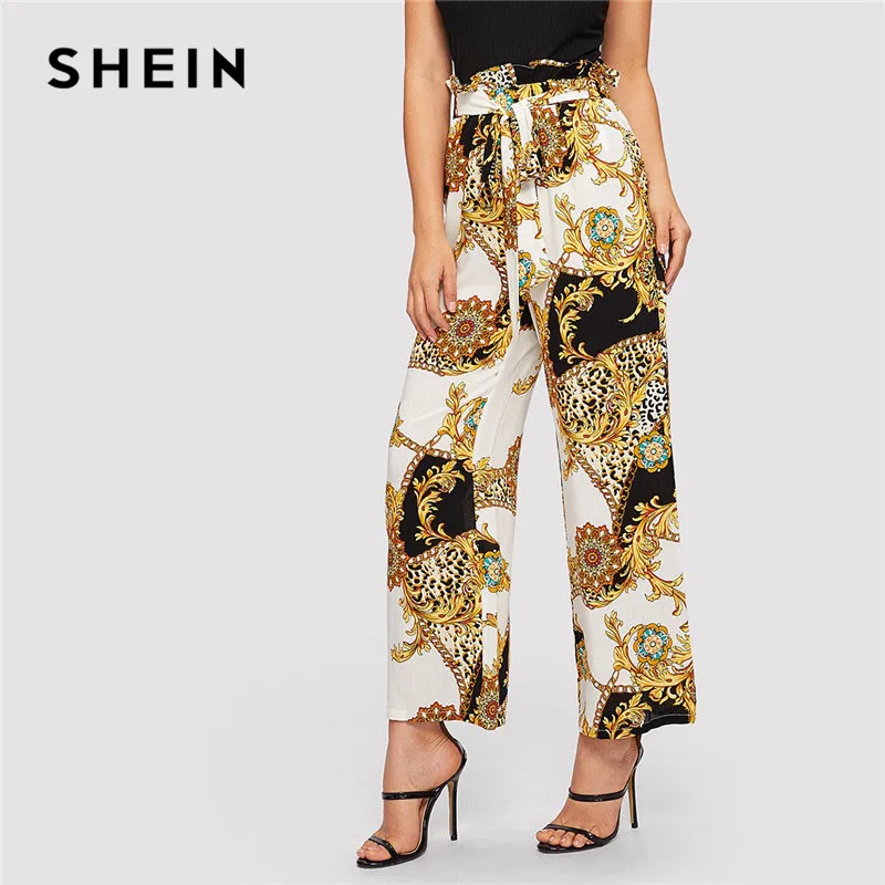 SHEIN Paperbag High Waist Belted Scarf And Leopard Print Elegant Pants Women Spring Elastic Waist Casual Wide Leg Pants
SHEIN Paperbag High Waist Belted Scarf And Leopard Print Elegant Pants Women Spring Elastic Waist Casual Wide Leg Pants