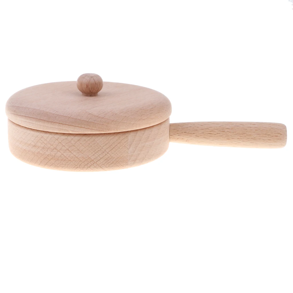 Fun Solid Beech Wooden Kitchen Toy - Cookware/ Kichenware/ Tableware Playset Chef Role Pretend Play Cooking Toys Gift - Pan S