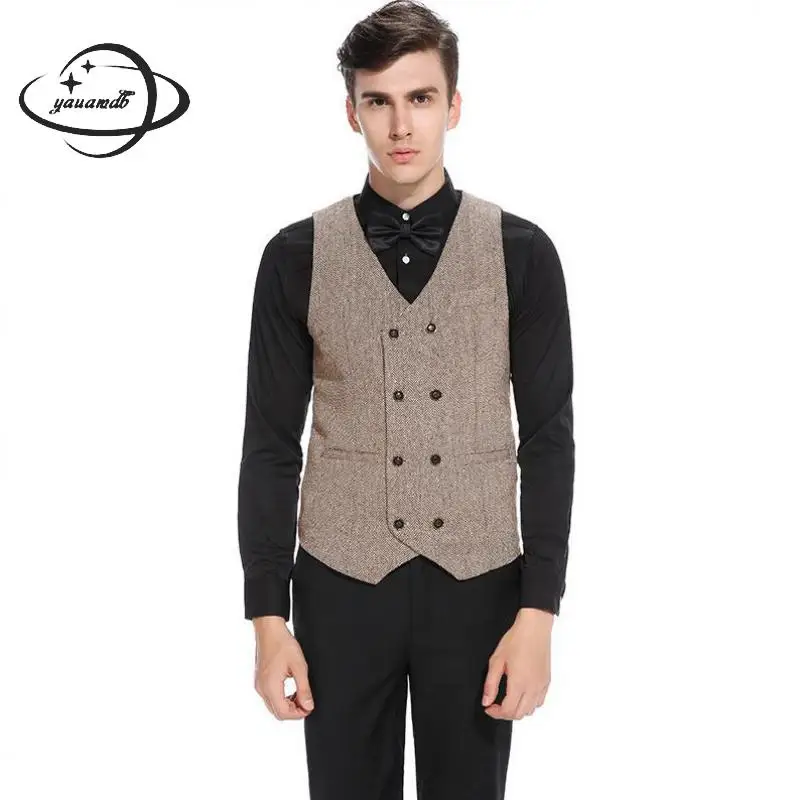 

YAUAMDB men suits vests 2018 spring autumn S-2XL cotton polyester blazer Waistcoat clothing slim preppy style man top clothes 59