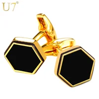 U7 New Hot Trendy Black Cufflinks For Mens Gold Color Business Suit Hexagon Tie Clips & Cufflinks Men Jewelry Wholesale C010 image