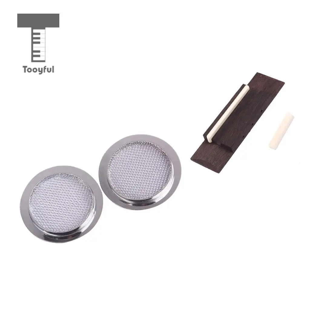 Chrome Guitar Sound Hole Inserts+Rosewood Bridge Saddle Nut for Resonator Cigar Box Guitar
