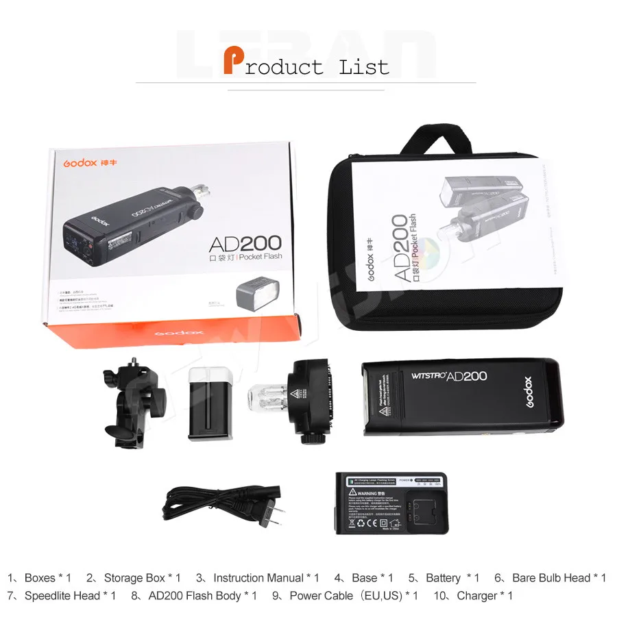 GODOX AD200 TTL 2.4G HSS 1/8000s Pocket Flash Light Double Head 200Ws with 2900mAh Lithium Battery Flashlight Flash