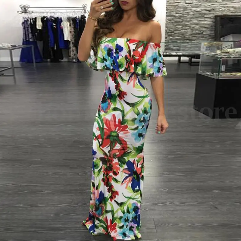 Fashion Women Summer Long Maxi BOHO Dress short sleeve off shoulder backless ruffles floral print Beach Sundress
Fashion Women Summer Long Maxi BOHO Dress short sleeve off shoulder backless ruffles floral print Beach Sundress