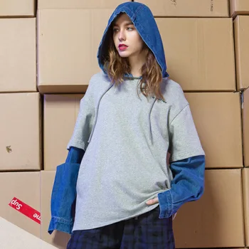 Fashion Denim Splice Fake Two Piece Hoodies Women Spring Korean Harajuku Sweatshirt 2019 New Arrival BF Style Couple Hoodies
Fashion Denim Splice Fake Two Piece Hoodies Women Spring Korean Harajuku Sweatshirt 2019 New Arrival BF Style Couple Hoodies