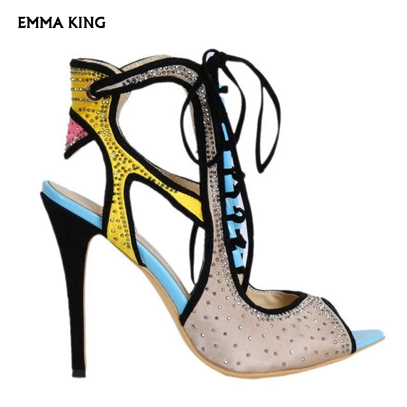 New Cut Outs Women Gladiator Sandals Patchwork Crystal Rhinestone Lace up High Heels Shoes Ankle Strap Pumps Sandalias mujer2019
New Cut Outs Women Gladiator Sandals Patchwork Crystal Rhinestone Lace up High Heels Shoes Ankle Strap Pumps Sandalias mujer2019