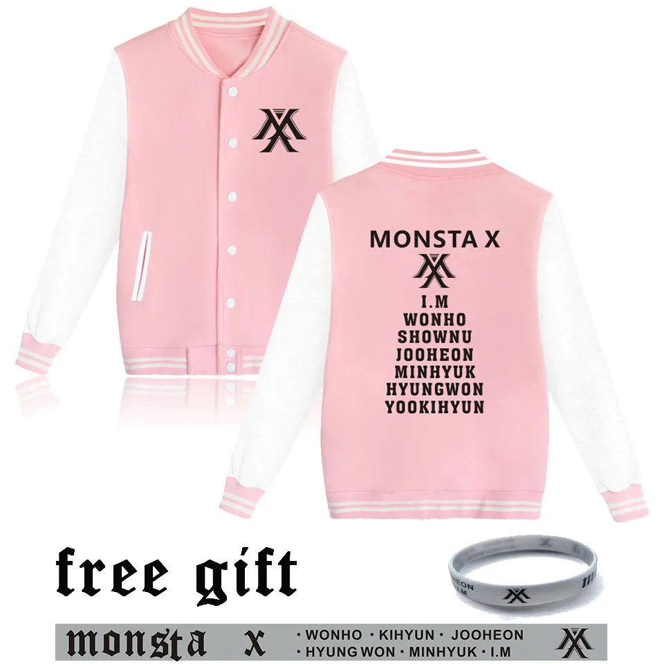 K-POP Korean Style MONSTA X Baseball Jacket Fashion Fans Uniform Unisex Men/Women Capless Hoodies Harajuku Hip Hop Clothing
K-POP Korean Style MONSTA X Baseball Jacket Fashion Fans Uniform Unisex Men/Women Capless Hoodies Harajuku Hip Hop Clothing