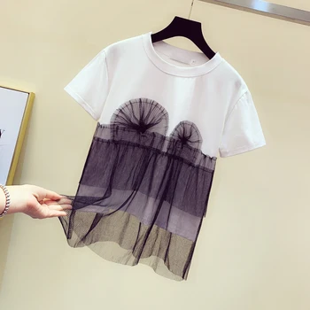 Summer Tshirt Femme Short Sleeve T-shirt Women New Fashion Black Lace Stitching Mesh Loose Fake Twopiece Jackets Tops
Summer Tshirt Femme Short Sleeve T-shirt Women New Fashion Black Lace Stitching Mesh Loose Fake Twopiece Jackets Tops