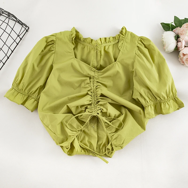 Women Summer Square Collar Puff Flare Sleeve Bandage Strap Basic Ruffles Shirt Vintage Sexy Short Elastic Slim Waist Blouse Tops
Women Summer Square Collar Puff Flare Sleeve Bandage Strap Basic Ruffles Shirt Vintage Sexy Short Elastic Slim Waist Blouse Tops