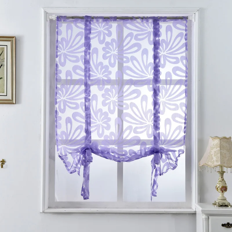 Image White window floral sheer curtains short panel blue Kitchen door blinds home curtains roman jacquard decor tulle