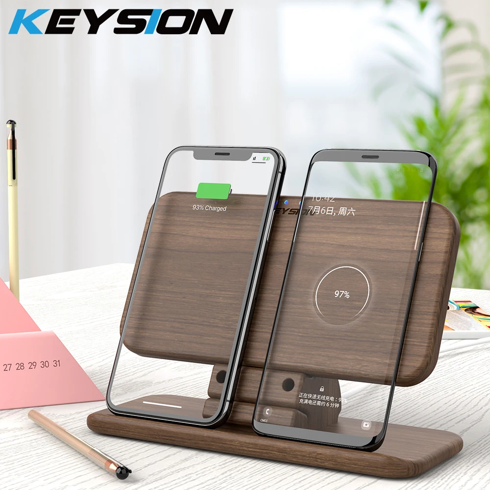 

KEYSION 5 Coils Dual Wireless Charger Stand for iPhone XR X XS Max 8 Plus Qi Fast Wireless Charging Pad for Samsung S10 S9 S8 S7