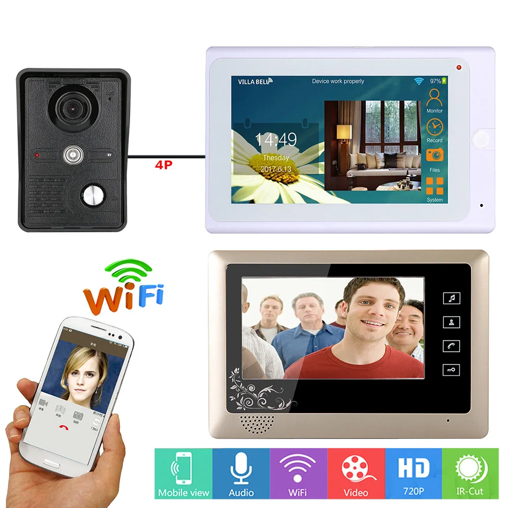 720P 7" TFT 2 Monitors Wired /Wireless Wifi Video Door Phone Doorbell Intercom System with IR-CUT HD 1000TVL Wired Camera
720P 7" TFT 2 Monitors Wired /Wireless Wifi Video Door Phone Doorbell Intercom System with IR-CUT HD 1000TVL Wired Camera