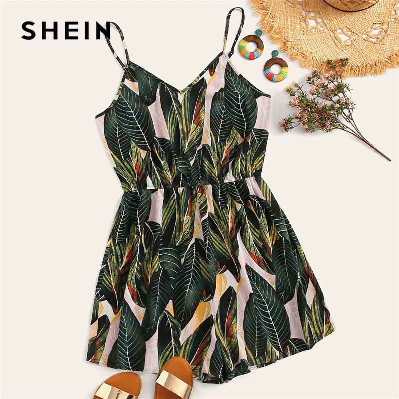 SHEIN Plus Size Multicolor Jungle Leaf Print Cami Romper 2019 Women Summer Boho Tropical Spaghetti Strap Sleeveless Jumpsuits
SHEIN Plus Size Multicolor Jungle Leaf Print Cami Romper 2019 Women Summer Boho Tropical Spaghetti Strap Sleeveless Jumpsuits