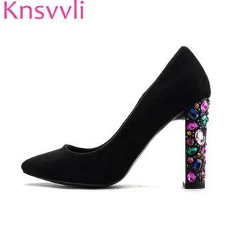 Knsvvli Crystal Color Diamond Chunky Heel Black Women Pumps Flock Round Toe Rhinestone Fashion High Heel Woman Shoes
Knsvvli Crystal Color Diamond Chunky Heel Black Women Pumps Flock Round Toe Rhinestone Fashion High Heel Woman Shoes