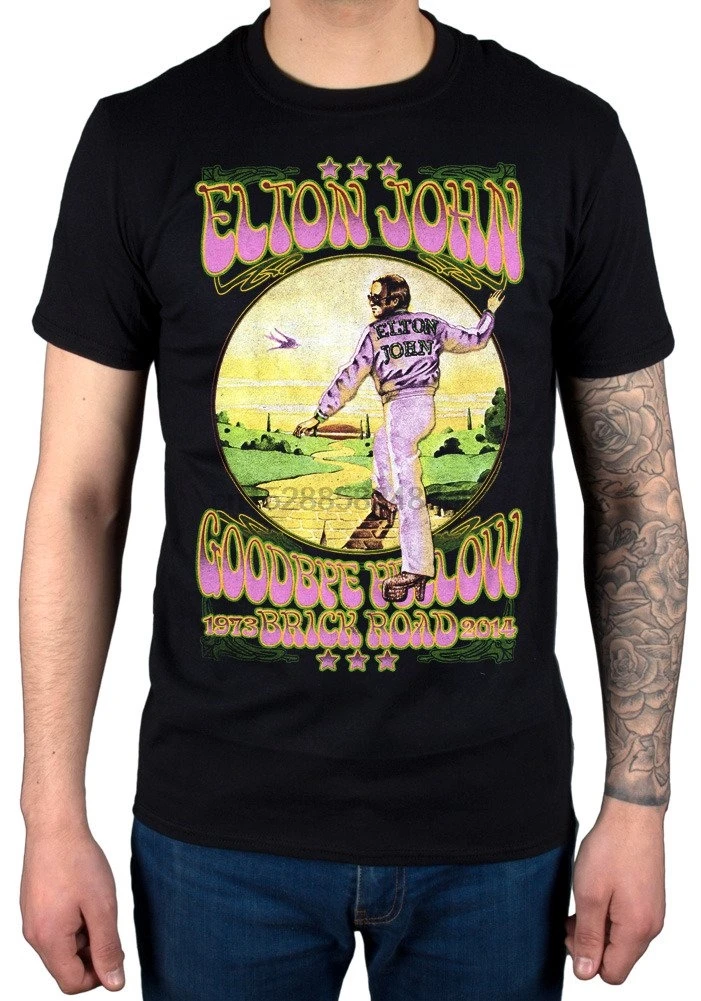 Men's Elton John Goodbye Yellow Brick Road T-Shirt Album Cover Singer