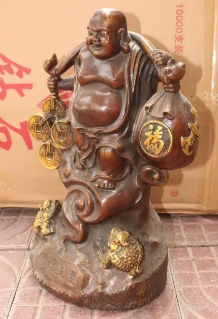 S2267 17" Chinese Bronze Gilt Wealth Money Happy Laugh Maitreya Buddha Cicada Statue
S2267 17" Chinese Bronze Gilt Wealth Money Happy Laugh Maitreya Buddha Cicada Statue