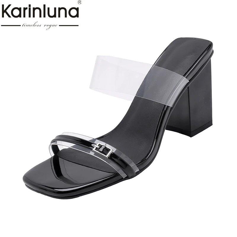 KarinLuna Fashion sexy PVC ins style Square Heels high-heeled Summer Mules Woman Shoes Party office lady Shoes Women Sandals
KarinLuna Fashion sexy PVC ins style Square Heels high-heeled Summer Mules Woman Shoes Party office lady Shoes Women Sandals