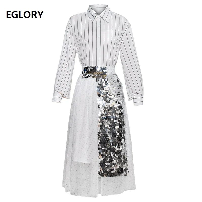 Top Grade Designer Clothing Sets 2019 Spring Summer Skirt Suit Women Long Sleeve Striped Shirt+Sequined Beading A-Line Skirt 2pc
Top Grade Designer Clothing Sets 2019 Spring Summer Skirt Suit Women Long Sleeve Striped Shirt+Sequined Beading A-Line Skirt 2pc