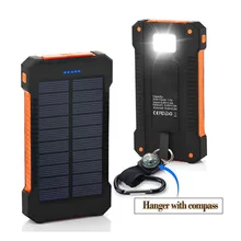 Waterproof Solar Charger 8000mAh Power Bank Solar Battery Charger Dual USB with LED Flashlight Compass for iPhone Samsung LG