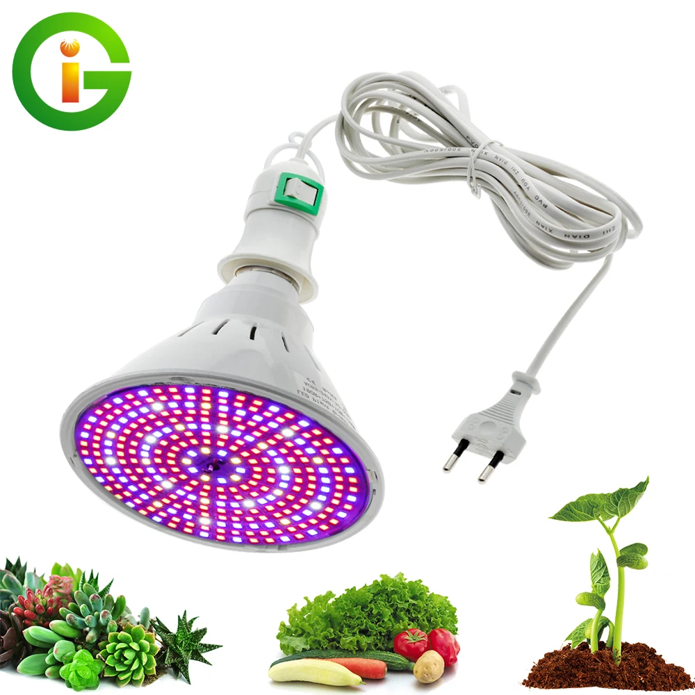 

LED Plant Grow Light Bulb E27 Full Spectrum Growing Lamp 290 LEDs 200 LEDs Grow Bulb + 4M 8M Switch Line for Greenhouse Plants