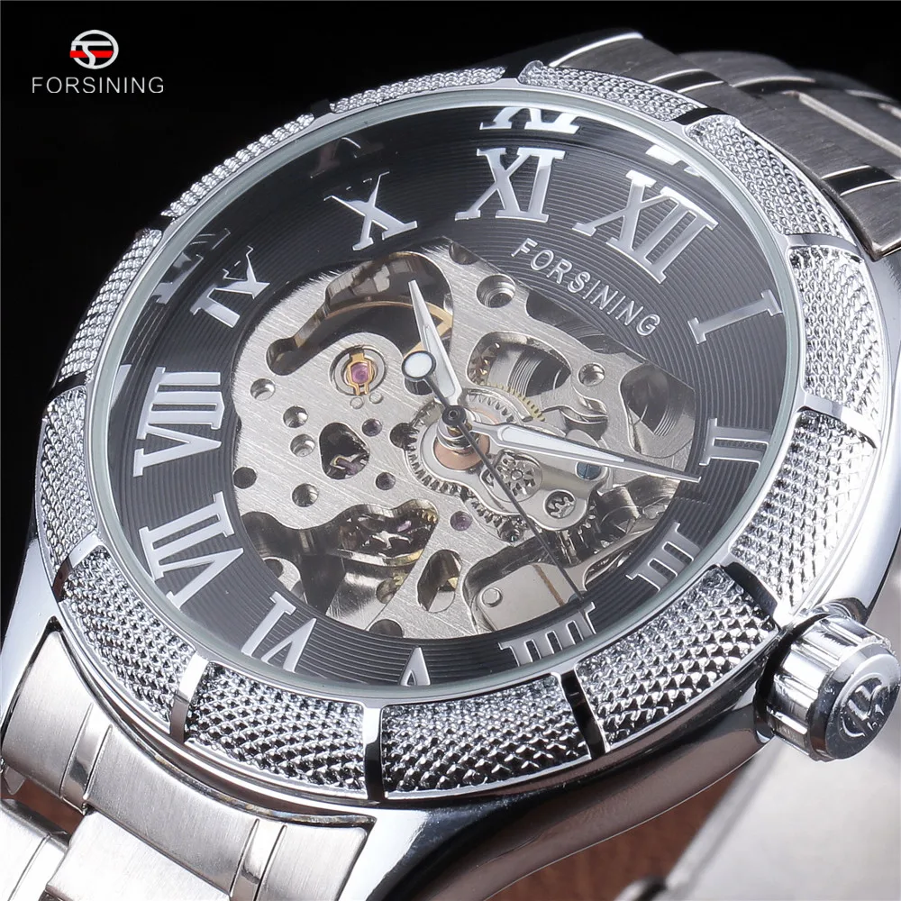 FORSINING New Luxury Mens Roman Skeleton Automatic Self-wind Watch Mechanical Stainless Steel Clock Military Wrist Watches Gift
FORSINING New Luxury Mens Roman Skeleton Automatic Self-wind Watch Mechanical Stainless Steel Clock Military Wrist Watches Gift