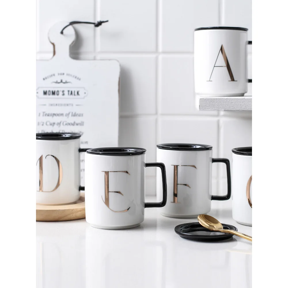Japan style ceramic coffee mug letters words printed simple office home water white cups and mugs with black handgrip and lids
Japan style ceramic coffee mug letters words printed simple office home water white cups and mugs with black handgrip and lids