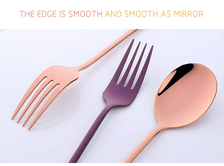 Description Picture 6 of item2 Pcs/set Dinner Fork Stainless Steel Fork And Spoon Set Gold Dinnerware Kitchen Utensil Colorful Spoon Safety Adult Flatware