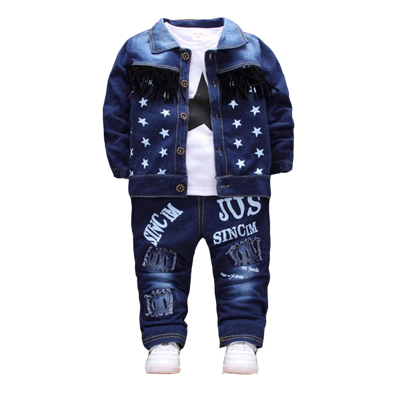 Fall Clothes for Boy Children's Clothing Boy Star denim suit Korean children's jacket long Sleeve Set Toddler jeans 3 Piece Set
Fall Clothes for Boy Children's Clothing Boy Star denim suit Korean children's jacket long Sleeve Set Toddler jeans 3 Piece Set