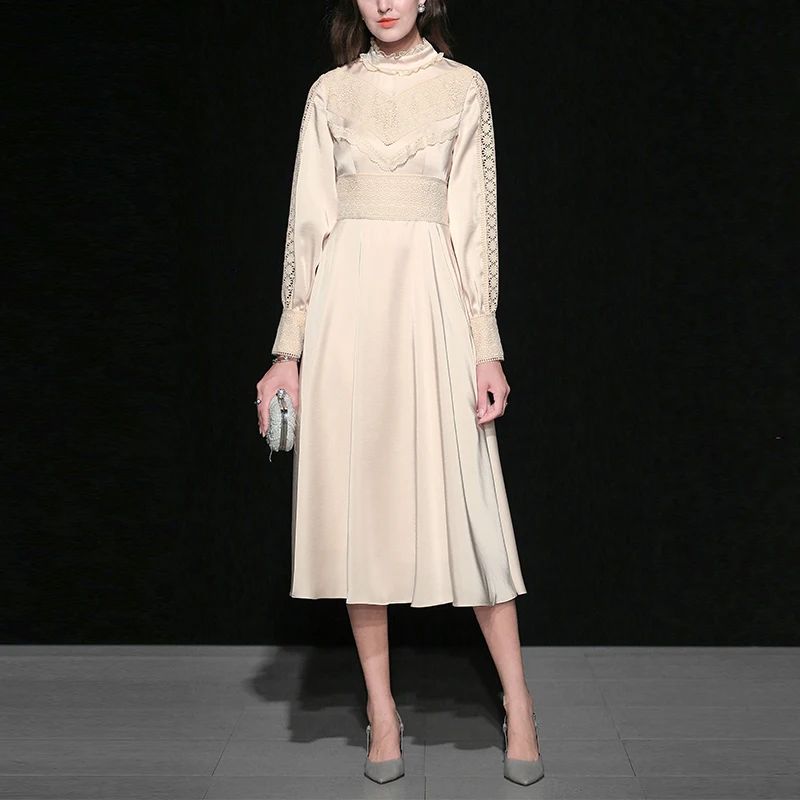 2019 Spring Autumn Fashion New Runway Dress Women Vintage Lantern Sleeve Beige Lace Mid-Calf Dress Slim Retro Dress
2019 Spring Autumn Fashion New Runway Dress Women Vintage Lantern Sleeve Beige Lace Mid-Calf Dress Slim Retro Dress
