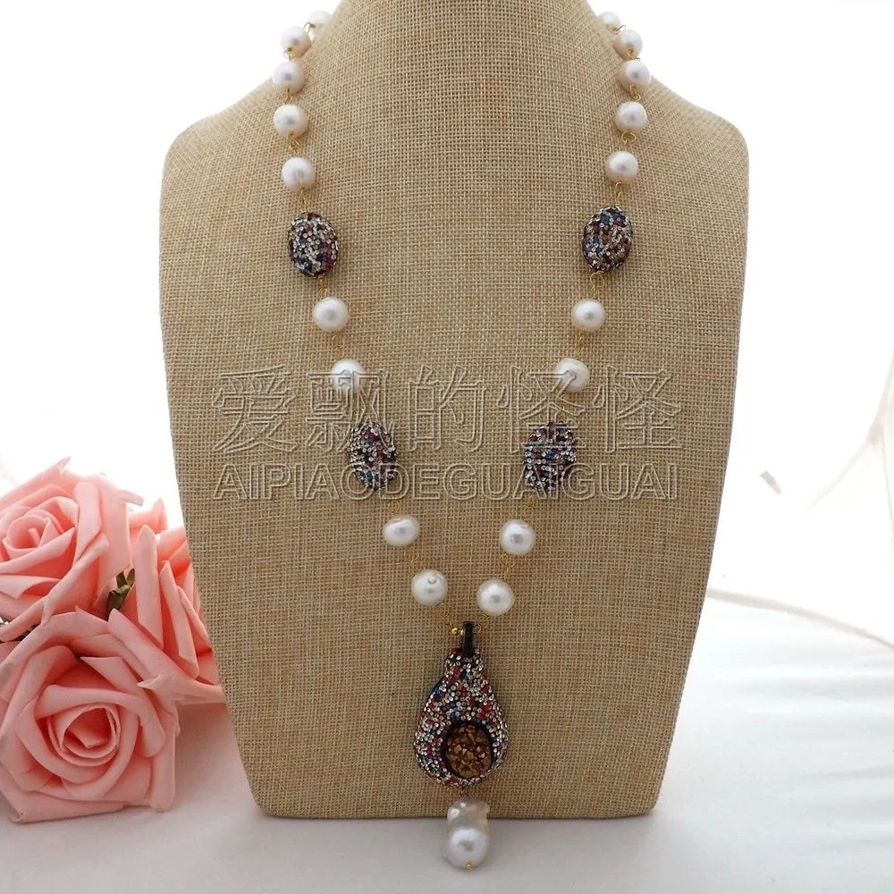 Подвеска с белым жемчугом Keshi N062903 24 дюйма|druzy pendant|white druzy pendantpendant necklace |