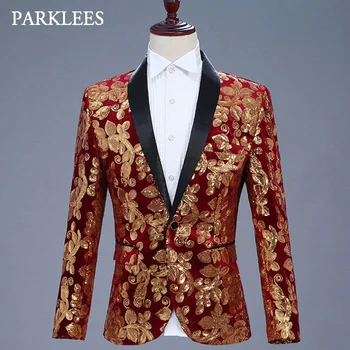 Mens Shiny Gold Sequins Blazer Jacket Casual Slim Fit Shawl Lapel Red Dress Suit Men One Button Nightclub Stage Singer Costunmes
Mens Shiny Gold Sequins Blazer Jacket Casual Slim Fit Shawl Lapel Red Dress Suit Men One Button Nightclub Stage Singer Costunmes