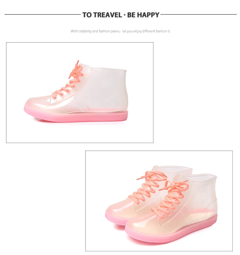 Fashion Jelly Transparent Shoes Cute Adult Women Rain Boots Korean Waterproof Female Shoes Non-slip Rubber Lady Shoes Ankle Boot (6)