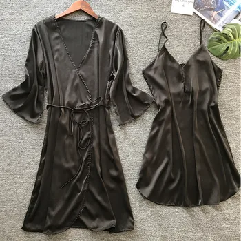 2019 Sexy Women Pyjamas Sleepwear Pijamas Set Faux Silk Nightgown Bathrobe Pijama Sleep Lounge Sets Night Dress Indoor Clothing
2019 Sexy Women Pyjamas Sleepwear Pijamas Set Faux Silk Nightgown Bathrobe Pijama Sleep Lounge Sets Night Dress Indoor Clothing