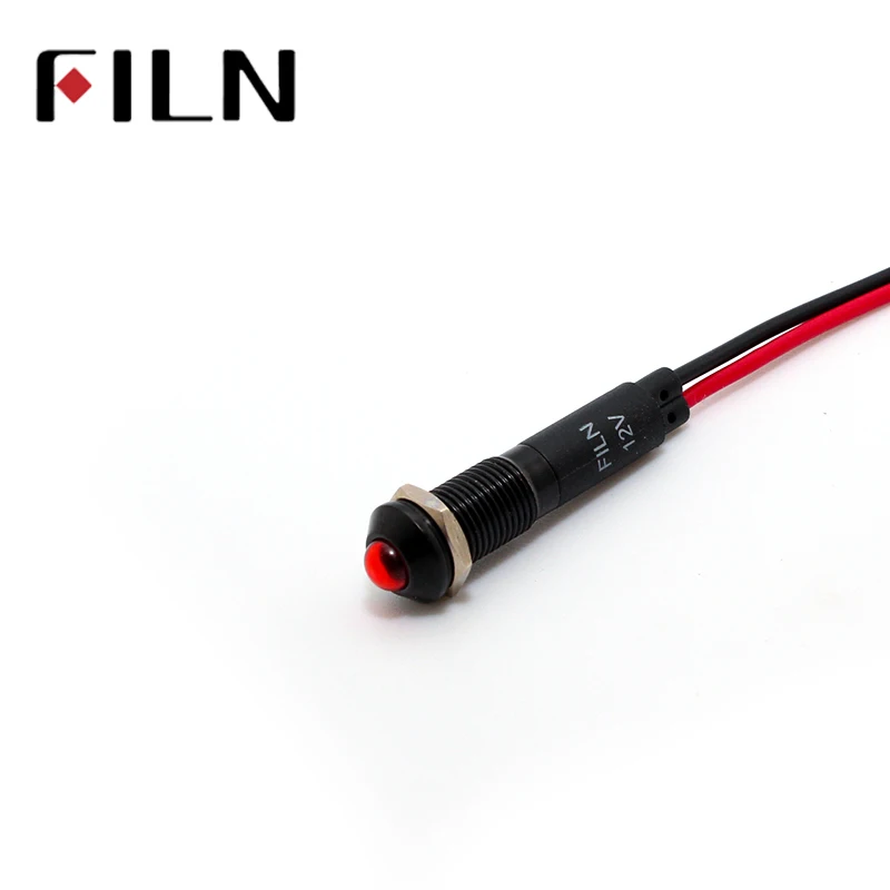 8mm FL1A-8SW-1 black housing mini raised head red green yellow blue 12v led inidcator light with 20cm wire
8mm FL1A-8SW-1 black housing mini raised head red green yellow blue 12v led inidcator light with 20cm wire
