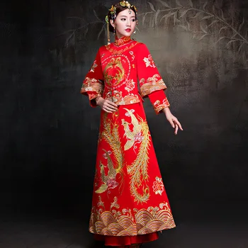 Chinese Style Lady Qipao Ancient Bride Wedding Dress Phoenix Women Satin Cheongsam Embroidery Elegant Stage Show Clothing XS-3XL
Chinese Style Lady Qipao Ancient Bride Wedding Dress Phoenix Women Satin Cheongsam Embroidery Elegant Stage Show Clothing XS-3XL