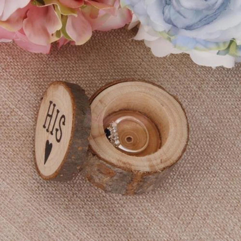 Image 2pcs Wooden Printed Hers His Rustic Wedding Ring Boxes Bride   Groom Wedding Ring Holder Wooden Wedding Rustic Ring Box