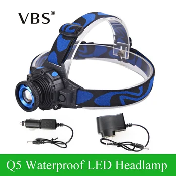 

Adjustable Headlight Cree Q5 Waterproof LED Headlamp 500lm Built-in Lithium Battery Rechargeable 3 Modes Zoomable + Car Charger