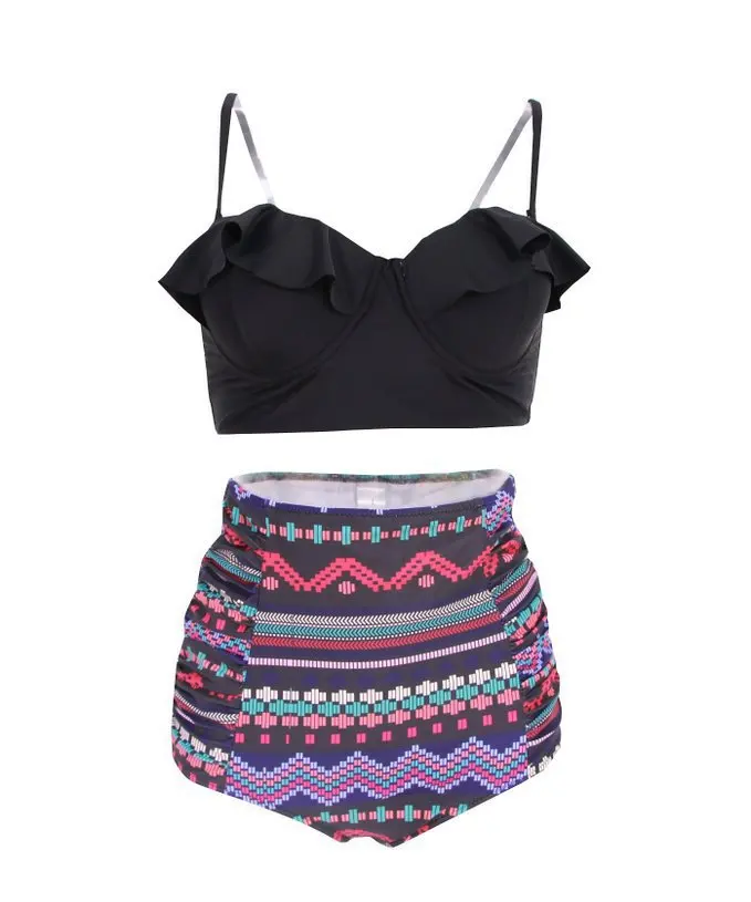 2017 new Women's Ruffle swimsuit Black Midkini Tankinis Top High waisted waist pin up Swimwear BIKINI SET Graphic Aztec shorts
2017 new Women's Ruffle swimsuit Black Midkini Tankinis Top High waisted waist pin up Swimwear BIKINI SET Graphic Aztec shorts