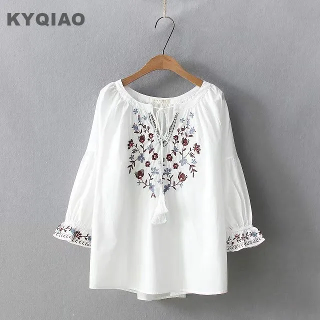 KYQIAO Ethnic shirts for women autumn spring Japan style v neck three quarter sleeve red white dark blue embroidery blouse blusa
KYQIAO Ethnic shirts for women autumn spring Japan style v neck three quarter sleeve red white dark blue embroidery blouse blusa