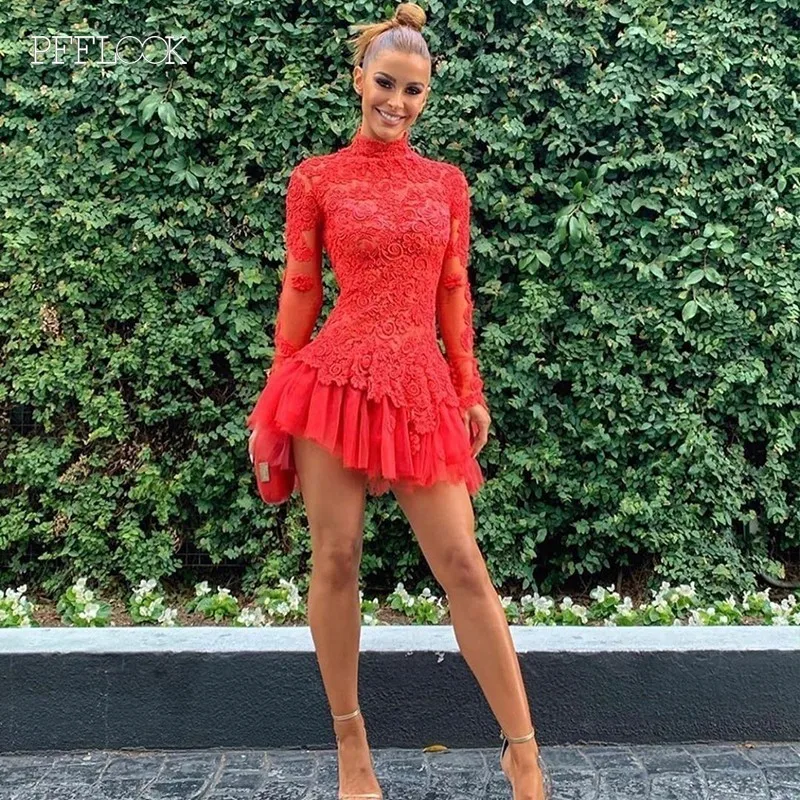 PFFLOOK Summer Red Lace Elegant Dress Women 2019 Floral Mesh Long Sleeve Bodycon Dress Party Mini Festival Evening Vestido Femme
PFFLOOK Summer Red Lace Elegant Dress Women 2019 Floral Mesh Long Sleeve Bodycon Dress Party Mini Festival Evening Vestido Femme