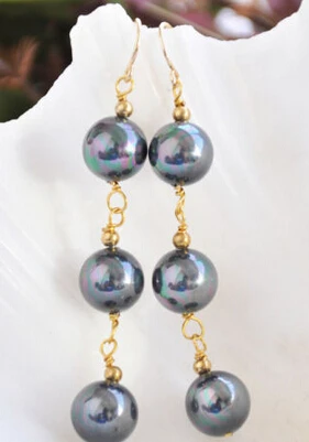 Huge Beautiful Round South Sea Purple pink Shell Pearl Hoop Earrings 14K GP gold