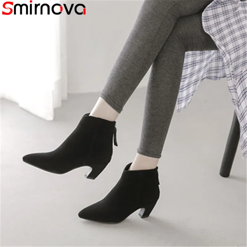 Smirnova size 34-42 black fashion autumn winter shoes woman pointed toe suede leather ankle boots women high heels prom boots
Smirnova size 34-42 black fashion autumn winter shoes woman pointed toe suede leather ankle boots women high heels prom boots