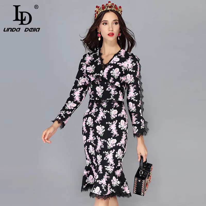 LD LINDA DELLA Spring Designer Mermaid Party Dresses Women's Sexy V-Neck Vintage Floral Print Ruffles Slim Bodycon Dress vestido
LD LINDA DELLA Spring Designer Mermaid Party Dresses Women's Sexy V-Neck Vintage Floral Print Ruffles Slim Bodycon Dress vestido