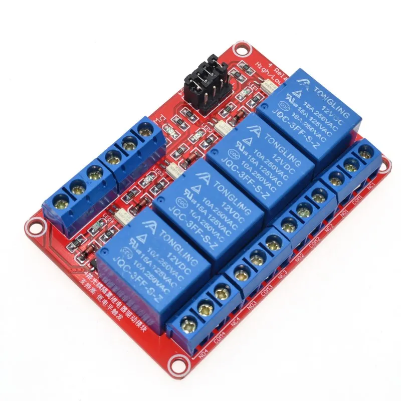 12V 4 Channel 4 Road Relay Module with Optocoupler Isolation Supports High and Low Trigger
12V 4 Channel 4 Road Relay Module with Optocoupler Isolation Supports High and Low Trigger
